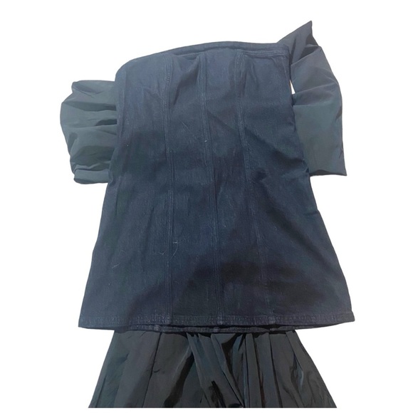 Pilcro Dramatic Bow Back Mini DressSz 6 Avantgarde Denim Cotton Black Anthro - Picture 3 of 9